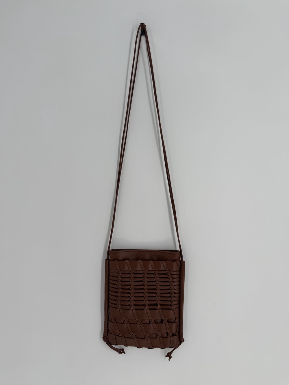 Hereu Trena Interwoven Leather Flat Square Crossbody Bag In Chestnut